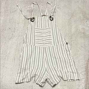 Altar’d State white black striped overall shorts romper size small